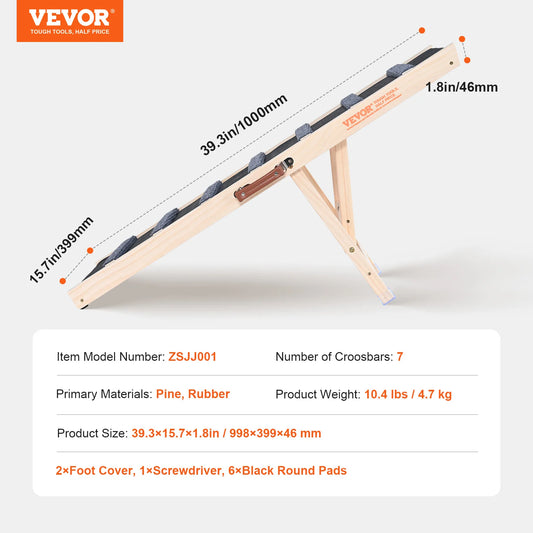 SucceBuy Dog Ramp Folding Ladder Anti-slip High Adjustable Wooden Pet Ramp Removable for Small Old Dog Climb Stairs Sofa Car Bed