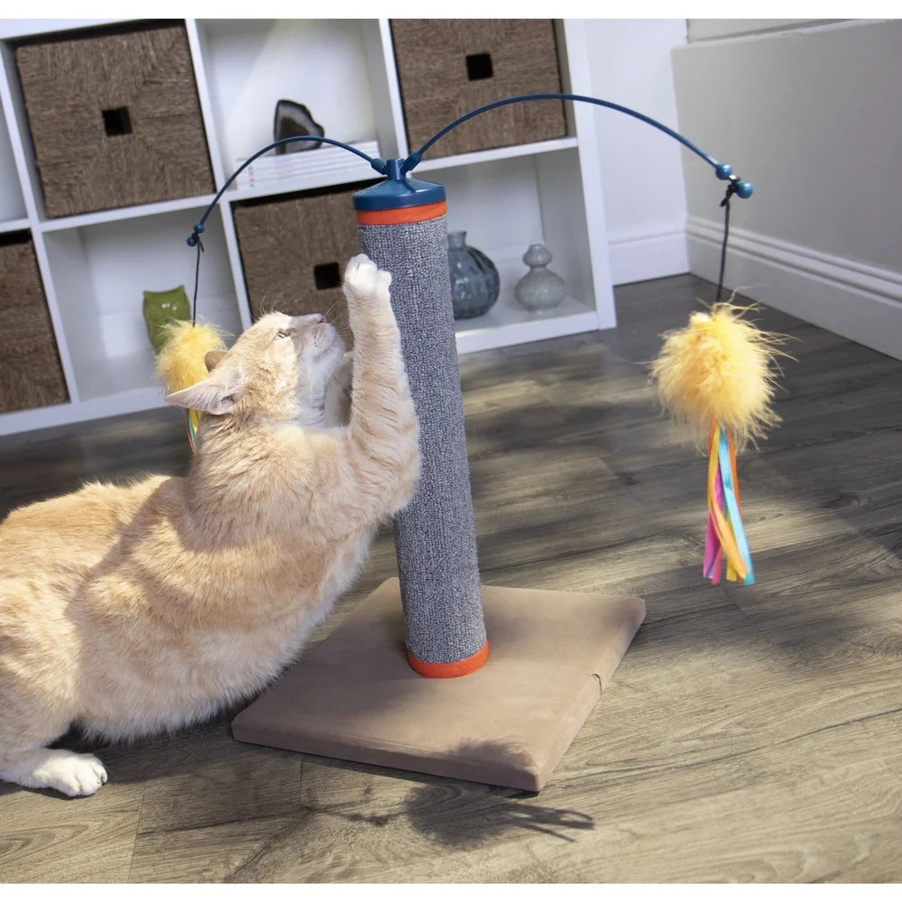 Scratch and Spin Carpet Cat Scratching Post with Interactive Spinning Wand Toys Healthy Nail Growth Multi-Purpose Cat Fun