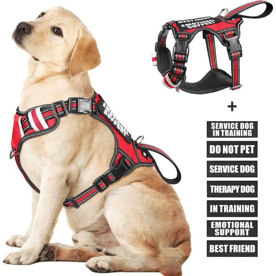 Service Dog Vest No Pull Dog Harness with 7 Dog Patches Reflective Pet Harness with Durable Soft Padded Handle for Training Sma
