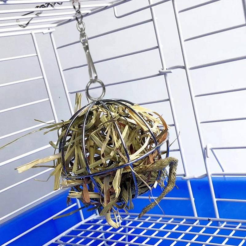 Stainless Steel Round Sphere Feed Dispense Exercise Hanging Hay Ball Guinea Pig Hamster Rabbit Pet Toy
