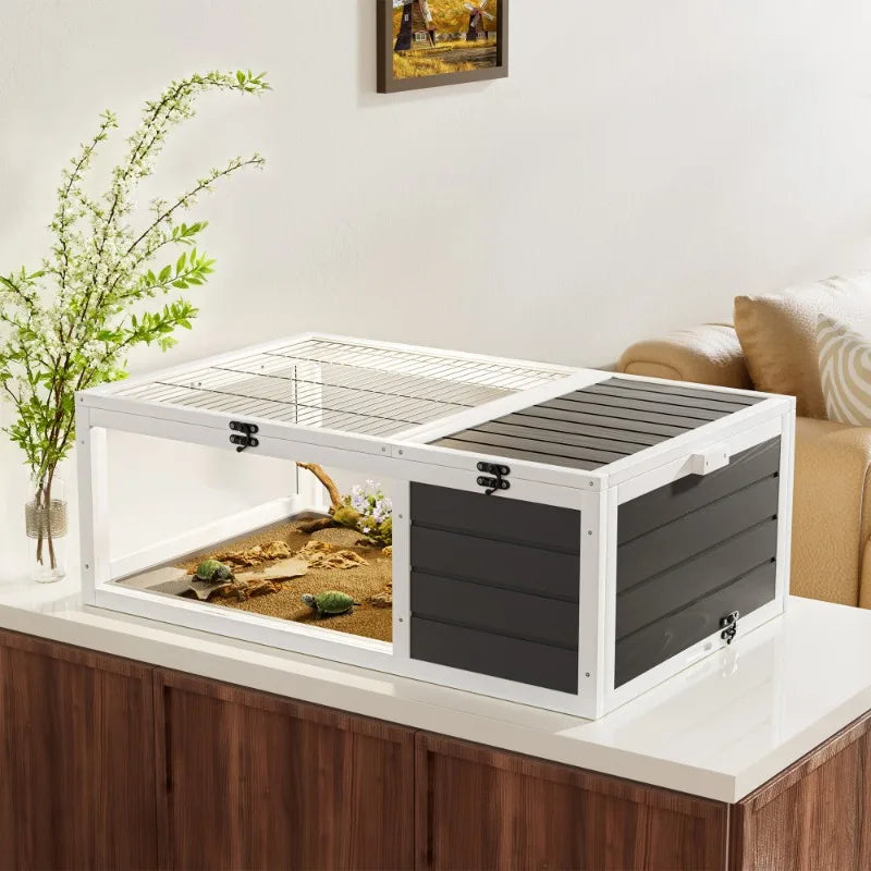 Wooden Turtle House Indoor Turtle Habitat Spacious Home Reptile Fence Durable Reptile and Amphibian Wooden Pet Cage