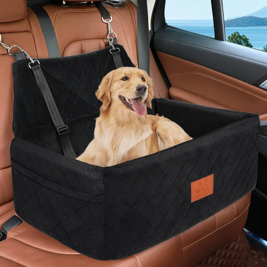Portable Washable Dog Car Seat for Medium Large Pets Under 55 lbs, Thick Cushion with Safety Leashes Travel Bed