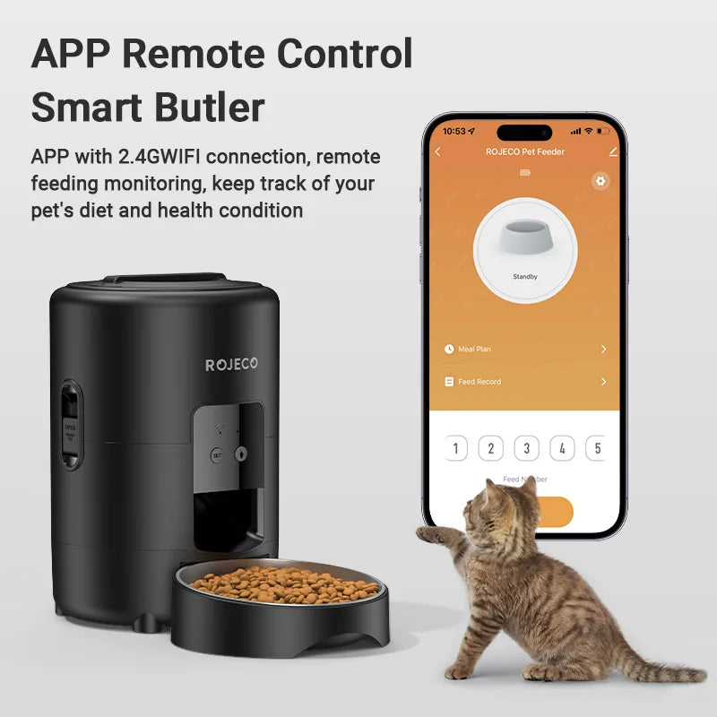 ROJECO Automatic Cat Feeder 2L Smart Pet Food Kibble Dispenser WiFi App Remote Control  Dog Feeder For Pet Cat Dog Accessories