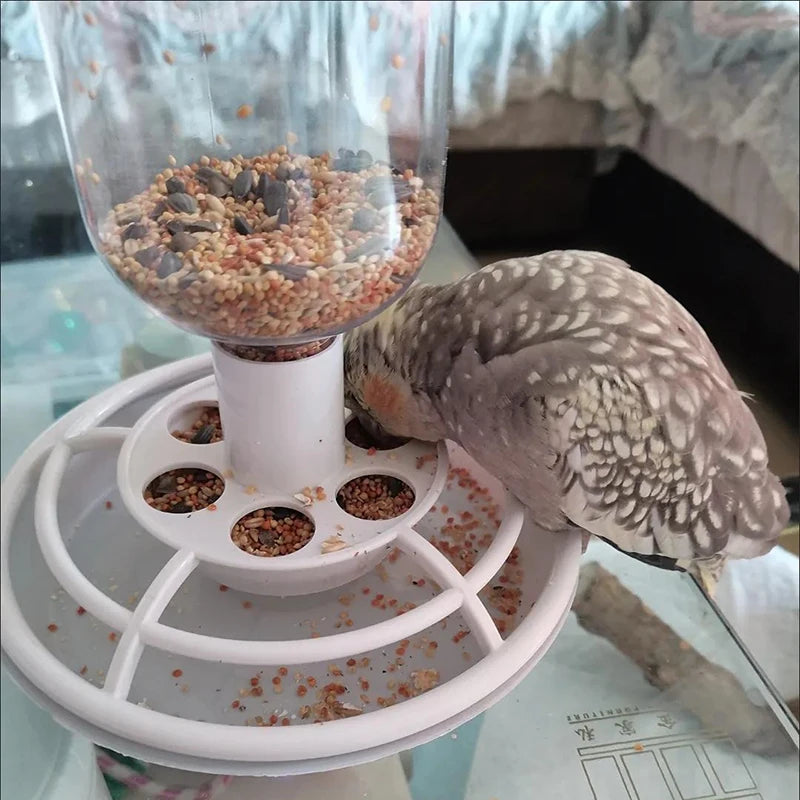 Automatic Bird Feeder with Anti-Scatter, Parrot Food Dispenser for Cage, Hanging Hook Auto-Feeding Container for Small Birds ﻿