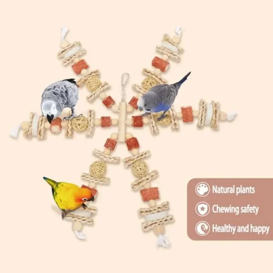 17.5Inch Long Bird Toy Designed for Chewing with Natural Corn Cob and Loofah Slices Ideal for Large and MediumSized Parrot Cage