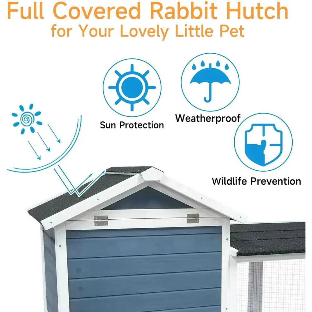 Large Outdoor Rabbit Hutch Weatherproof 2-Story Chicken Coop & Bunny Cage, Wooden Indoor/Outdoor Pet House with No-Leak Tray, Wa