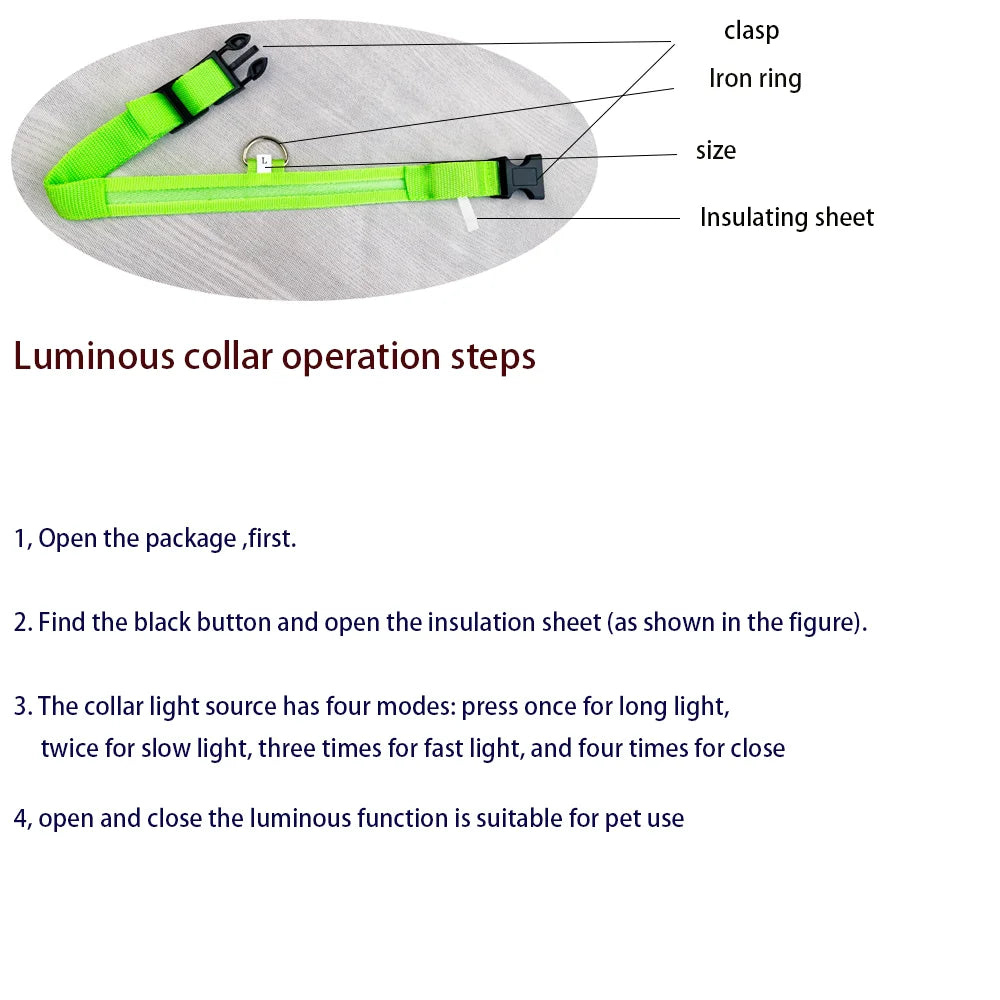 Nylon LED Luminous Dog Leash & Collar Set - Glow In The Dark Safety Flashing Pet Leash for Dogs