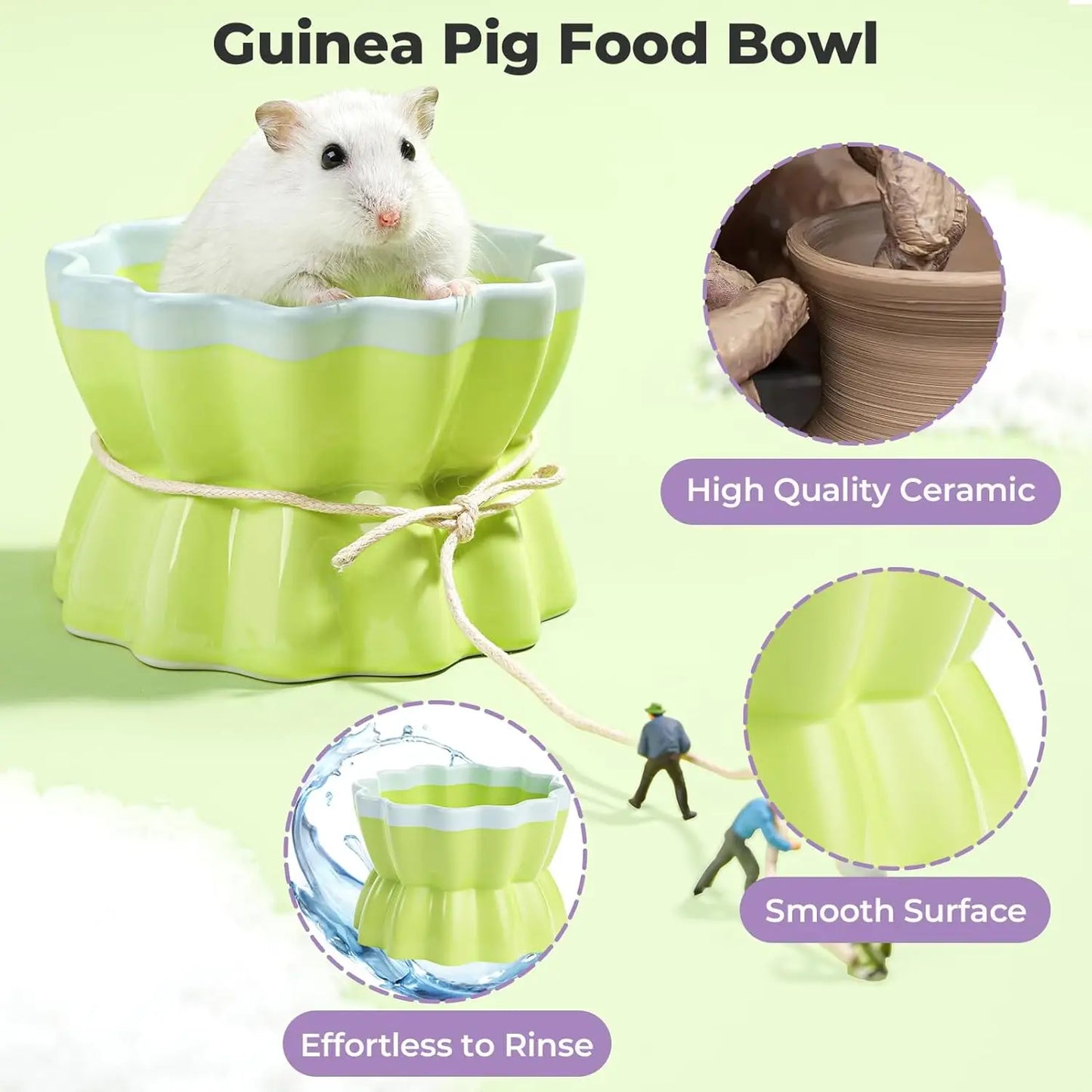 Anti-Tip Ceramic Pet Bowl - Hamster/Rabbit Food Dish, Chew-Proof Candy Design for Guinea Pig/Rat/Chinchilla