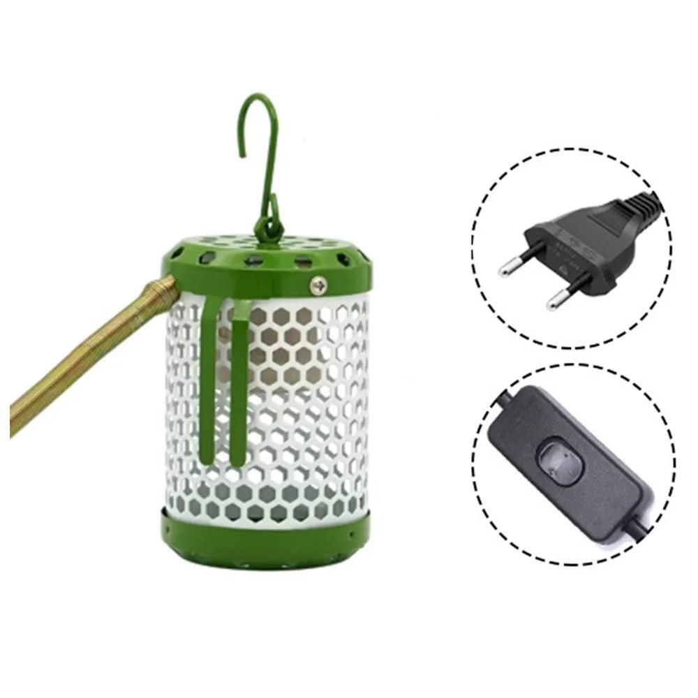Anti-Bite Pet Parrot Heat Preservation Lamp Metal Chew-Proof Wire Anti-Scalding Bird Cage Heater US/EU/UK Plug in with Hook