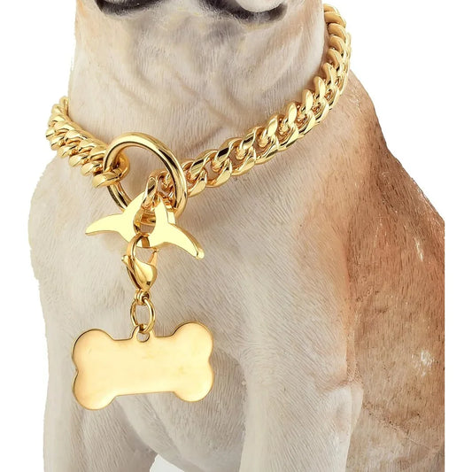 Dog Chain Collar 18K Cuban Link Chain 10MM Strong Heavy Duty Chew Proof Adjustable Training Walking Collar with Toggle Clasp an