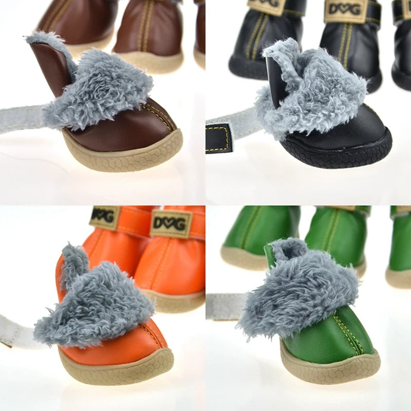 4pcs/set  Warm Pet Snow Shoes for Small Dogs Keep Warm Non Skid Socks Dog Boots Booties Pet Dog Winter Shoes