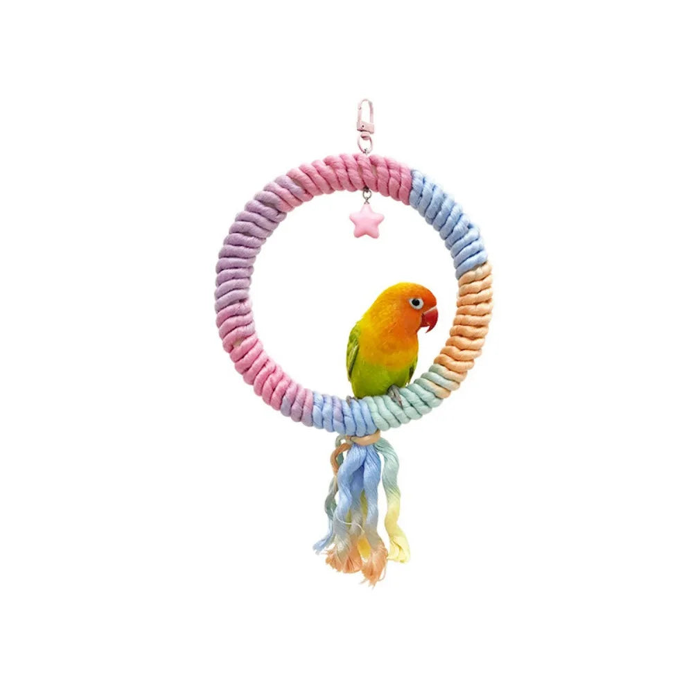 Screw Head Colored Cotton Parrot Pole Flexible Hanging Clip Swing Colorful Perch Easy To Install Rotating Bird Cotton Rope Swing