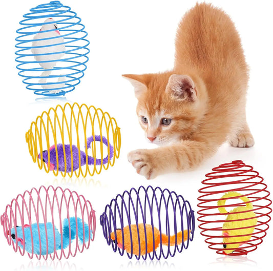 5 Pcs Halloween Cat Spring Balls, Colorful Rolling Toys for Kittens, Interactive Stretchable Pet Playthings