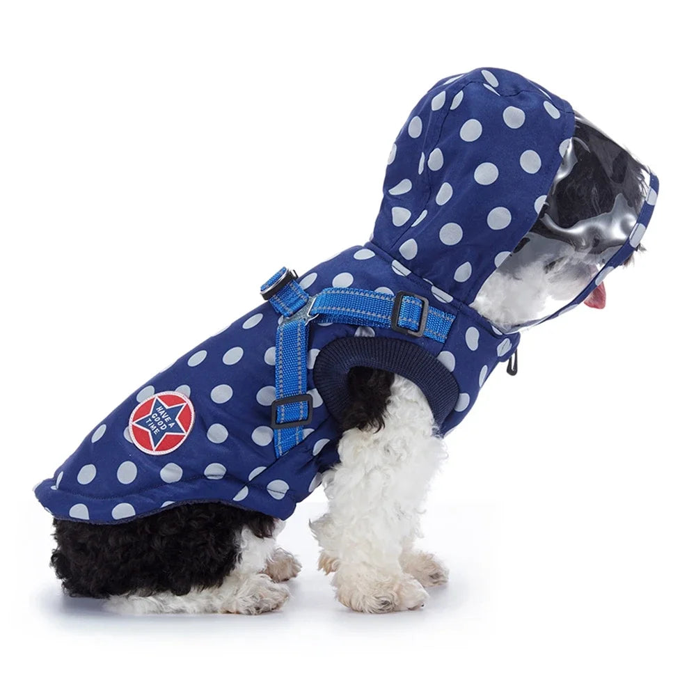 Winter Pet Dog Waterproof Clothes with Harness Warm Coat Cotton Hooded Jacket for Small Dogs Cat Chihuahua Coat Pet Supplies
