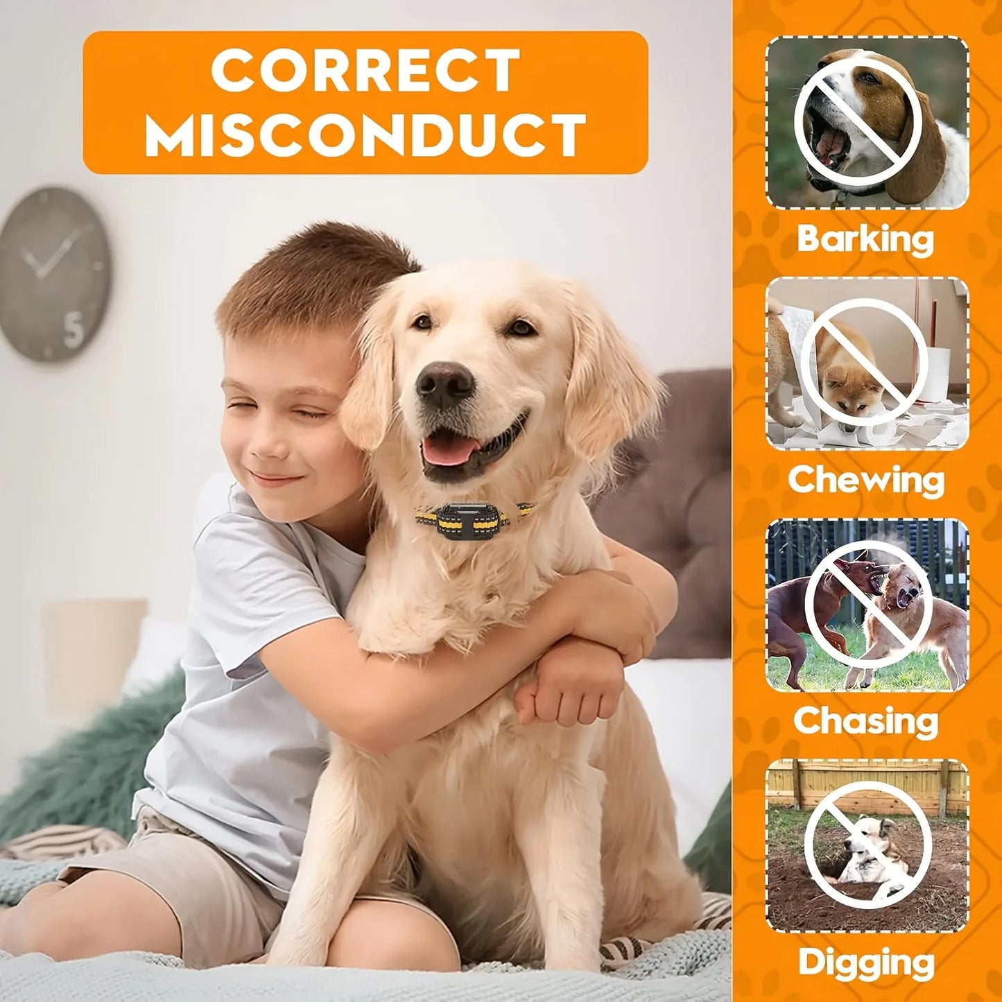 Electric Dog Training Collar Rechargeable Anti Barking Shock Vibration Collar Waterproof Trainer for All Dogs Pet with Clicker