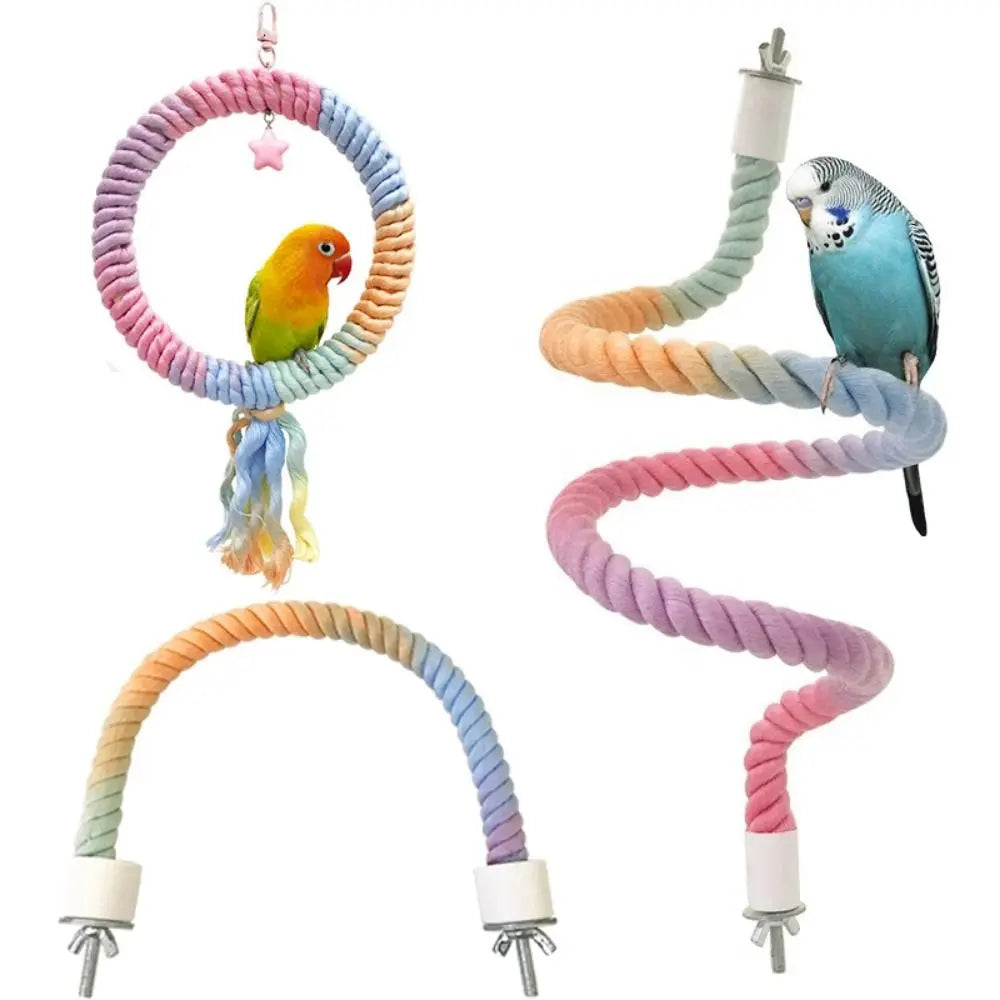 Screw Head Colored Cotton Parrot Pole Flexible Hanging Clip Swing Colorful Perch Easy To Install Rotating Bird Cotton Rope Swing