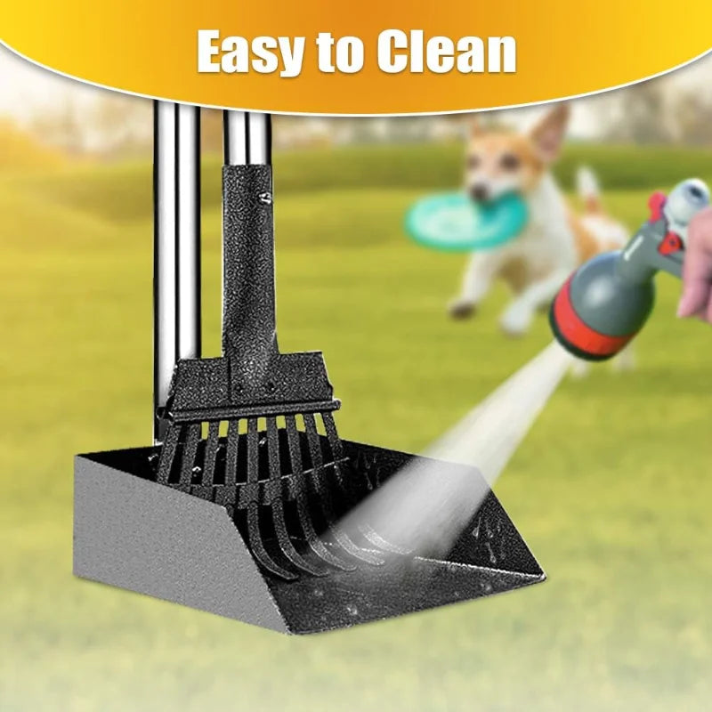 Dog Pooper Scooper Long Handle Stainless Metal Tray and Rake for Medium Small Dogs Heavy Duty Pet Supplies