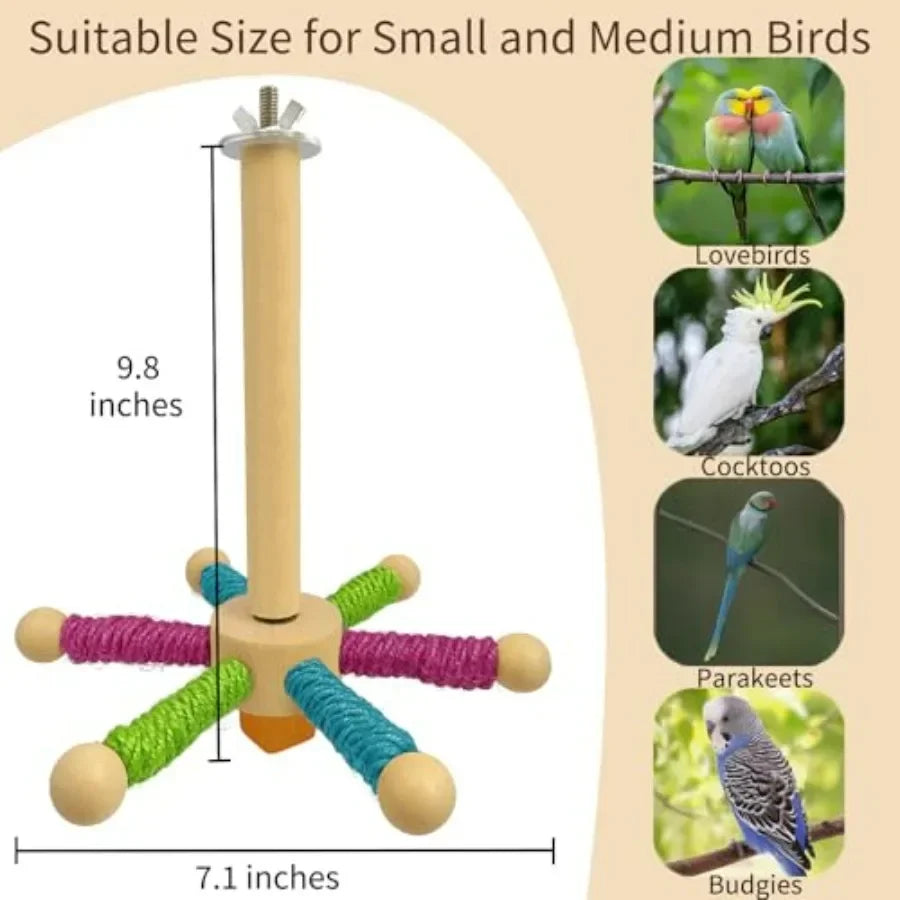 Rotating Bird Perch Toy Fun Spinning Cage Stand for Parakeets Budgies Lovebird Cockatiels Conure Finches Quaker Ideal SmallMedi