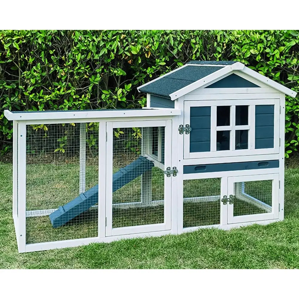 Large Outdoor Rabbit Hutch Weatherproof 2-Story Chicken Coop & Bunny Cage, Wooden Indoor/Outdoor Pet House with No-Leak Tray, Wa