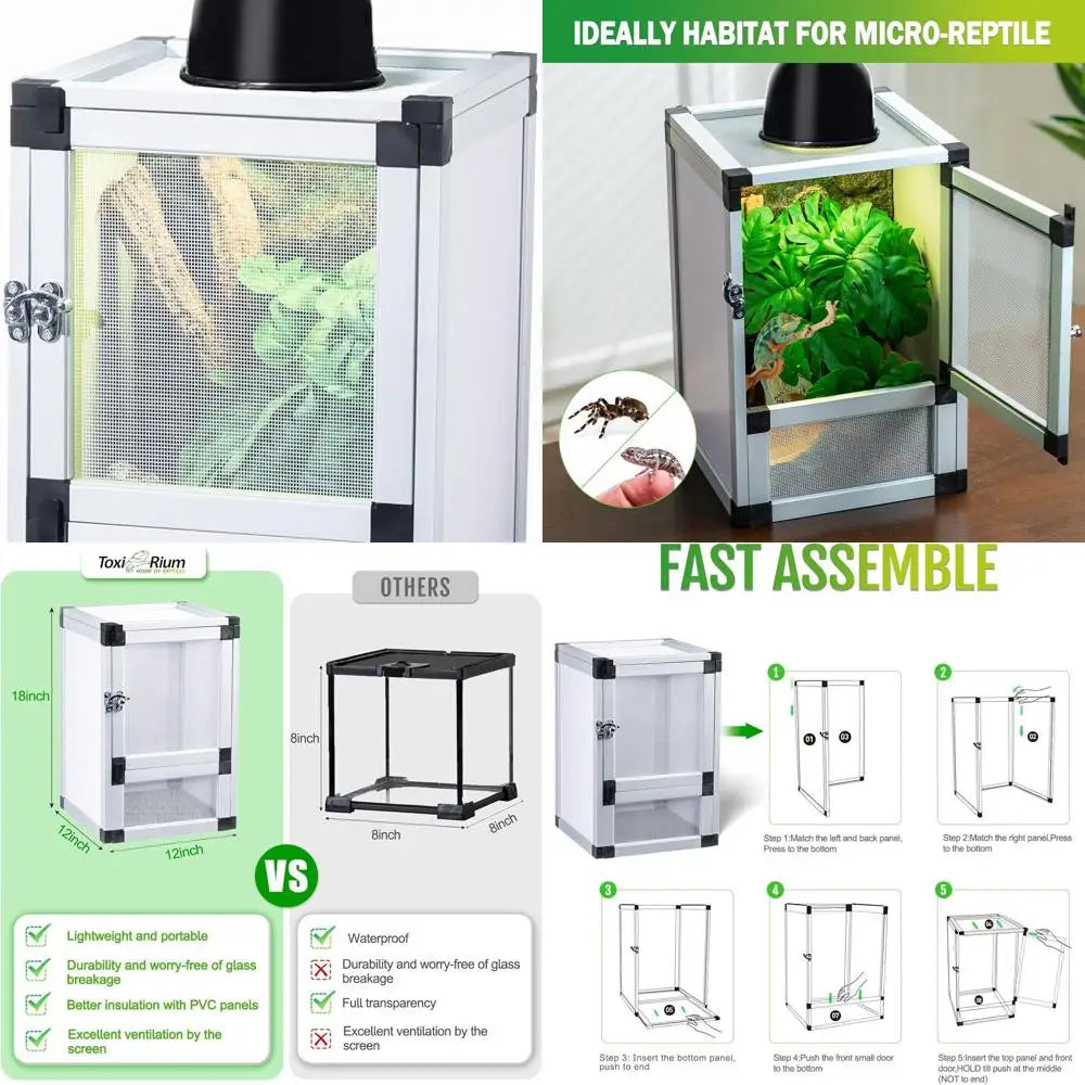 Ventilated 12x12x18 Reptile Habitat Enclosure with Screen and Acrylic Doors for Geckos, Chameleons, Snakes, and Frogs - Easy Ass