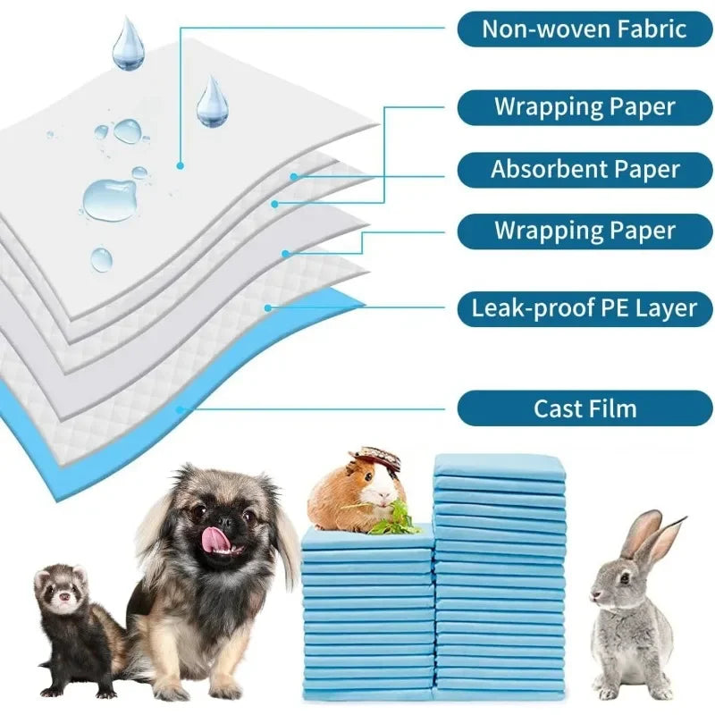Small Animal Pee Pads - Disposable Absorbent Leak-Proof for Rabbit, Bunny, Guinea Pig & Potty Training