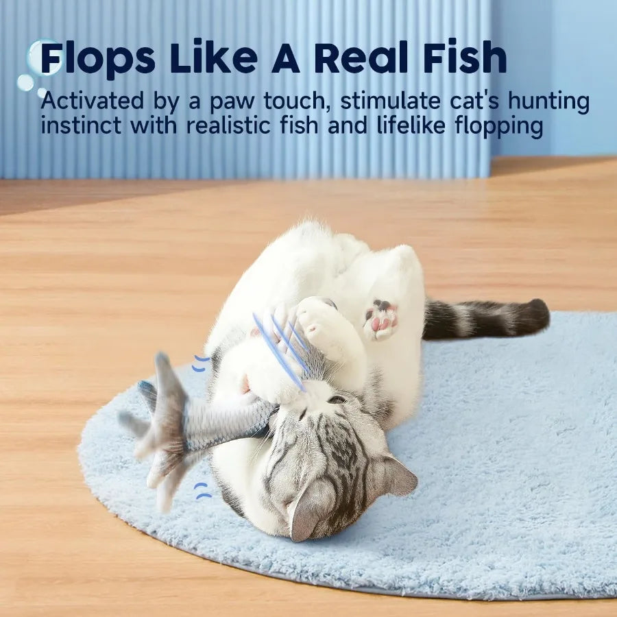 Cat Toys Flopping Fish with Catnip Moving Kitten Kicker Floppy Wiggle Carp for Small Dogs Interactive Motion Kitty Exercise 10.