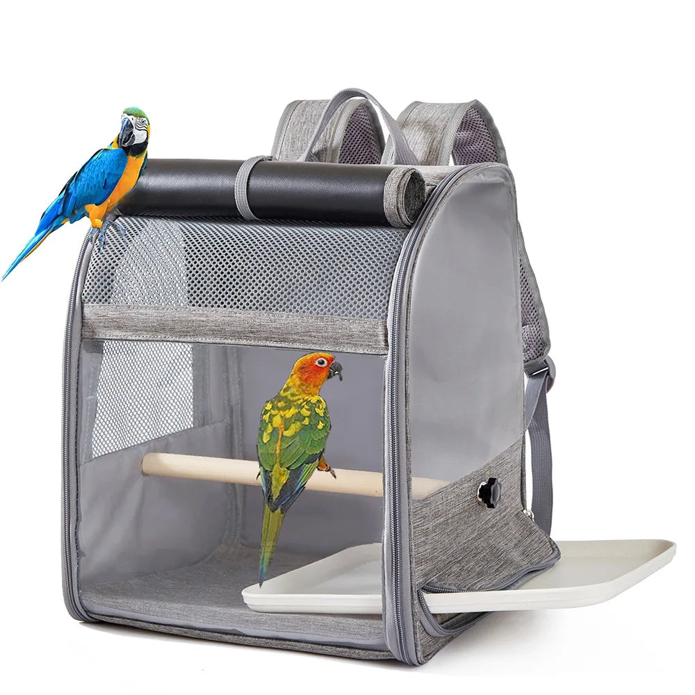 Portable Bird Carrier Bird Backpack with Perch and Tray for Birds Cockatiel Parrot Breathable Large Space Bird Cage Travel Bag