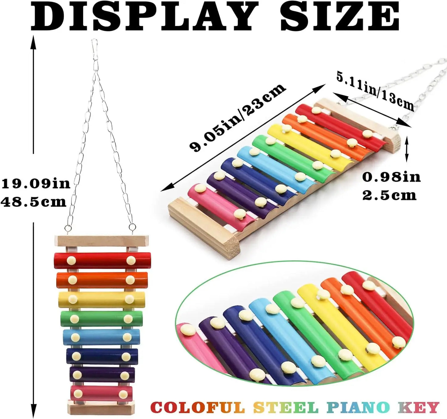 Colorful Suspensible Xylophone Toy with 8 Metal Keys for Parrots & Birds