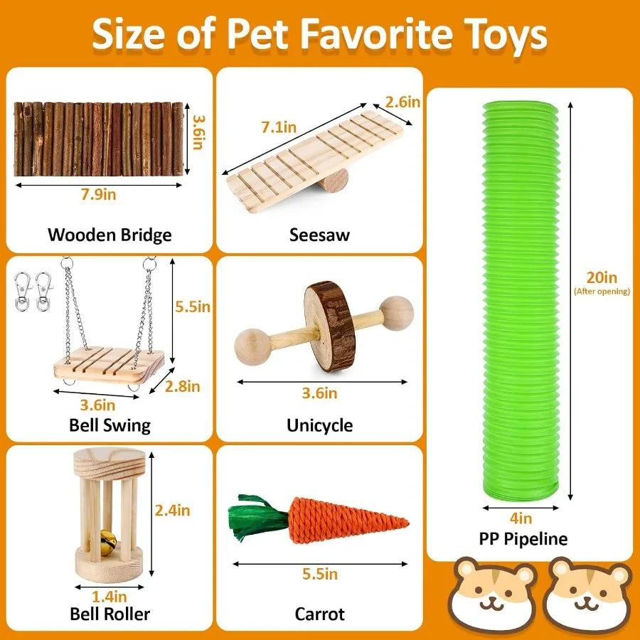 Hamster Toys Set Guinea Pig Toys Small Animal Chewing Toy and Rat Cage Accessories for Chinchillas Gerbils Rats Rabbit Rodents