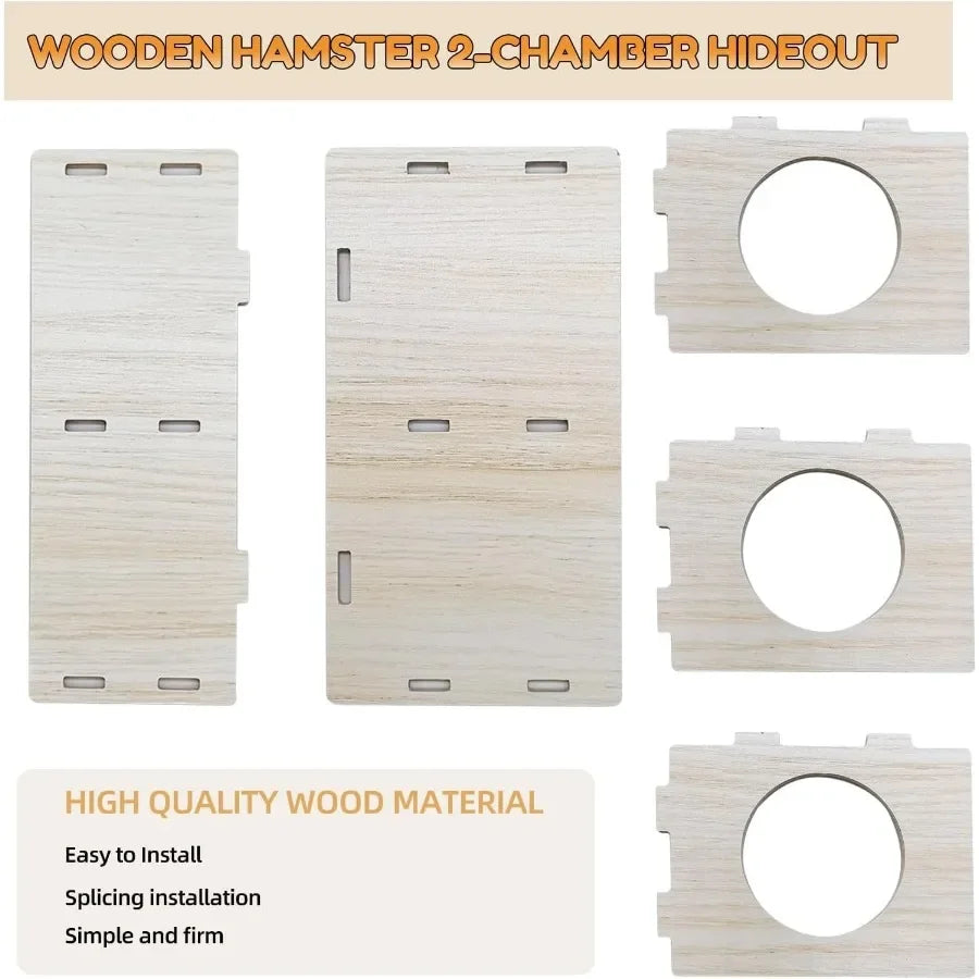 Wooden Hamsters 2Chamber HideoutTunnel Multi Chamber Exploring Toy Hamster Hiding Maze Tunnel Toy Platform Stuff Cage Accessori