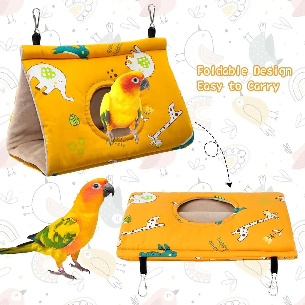 Winter Warm Bird Nest House - Hanging Hammock Velvet Shed Hut Cage Plush Fluffy Birds Hideaway Sleeping Bed Fuzzy for Parrot Par