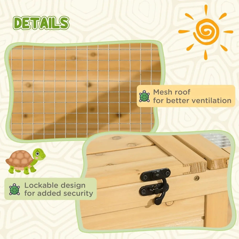 Wooden Tortoise House Indoor Turtle Habitat Cage for Reptiles, Lizards, Geckos, Outdoor Enclosure, Yellow, Suitable for Small Pe