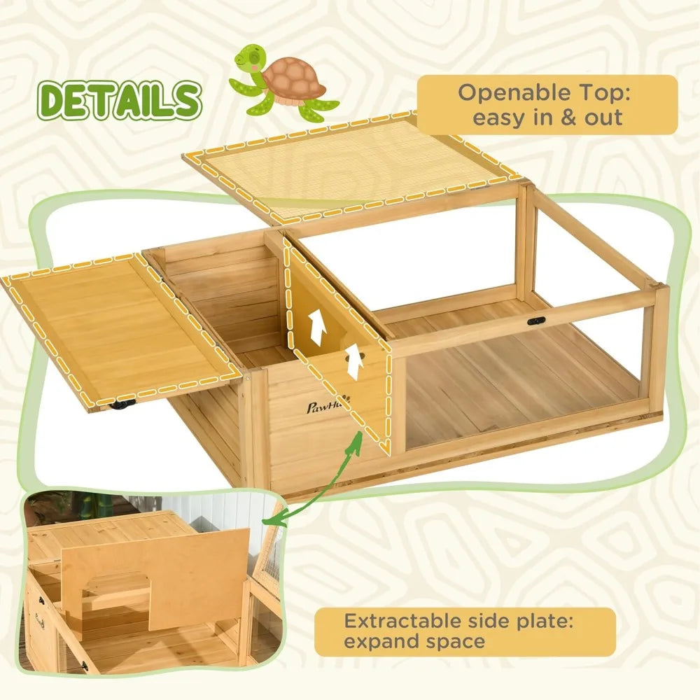 Wooden Tortoise House Indoor Turtle Habitat Cage for Reptiles, Lizards, Geckos, Outdoor Enclosure, Yellow, Suitable for Small Pe