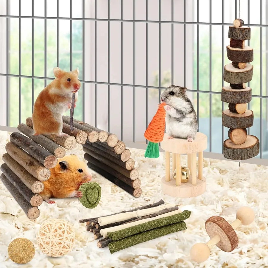 Hamster Cage Accessories 12 Different Chew Toys for Gea Pig Chinchillas Gerbils Mice Rats Mouse Rabbit Bunny Hideout Seesaw Nat