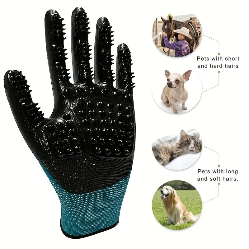 Gentle Pet Grooming Gloves Soft Textured Design for Cats Dogs Horses | Ergonomic Bathing Brushing for Sensitive Short Long Hair