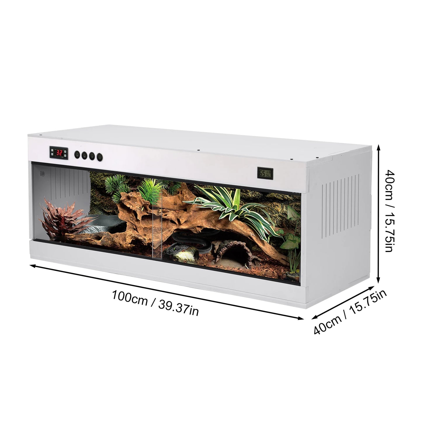 Reptile Enclosure, Reptile Cage Lizard Terrarium, Tempered Glass Reptile Habitat, Breeding Box, Single Temperature Control