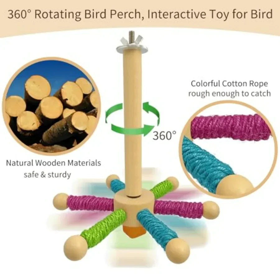 Rotating Bird Perch Toy Fun Spinning Cage Stand for Parakeets Budgies Lovebird Cockatiels Conure Finches Quaker Ideal SmallMedi