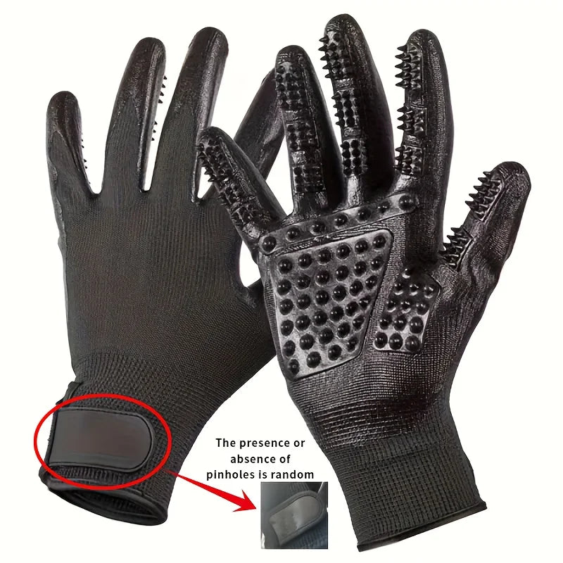 Gentle Pet Grooming Gloves Soft Textured Design for Cats Dogs Horses | Ergonomic Bathing Brushing for Sensitive Short Long Hair