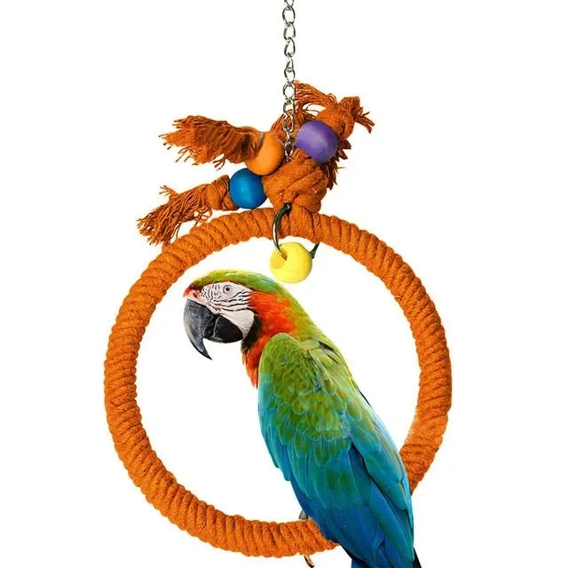 Pet Parrot Birds Cage Toy Cotton Rope Circle Ring Stand Chewing Bite Hanging Swing Climbing Play Toys for African Gray Parrot