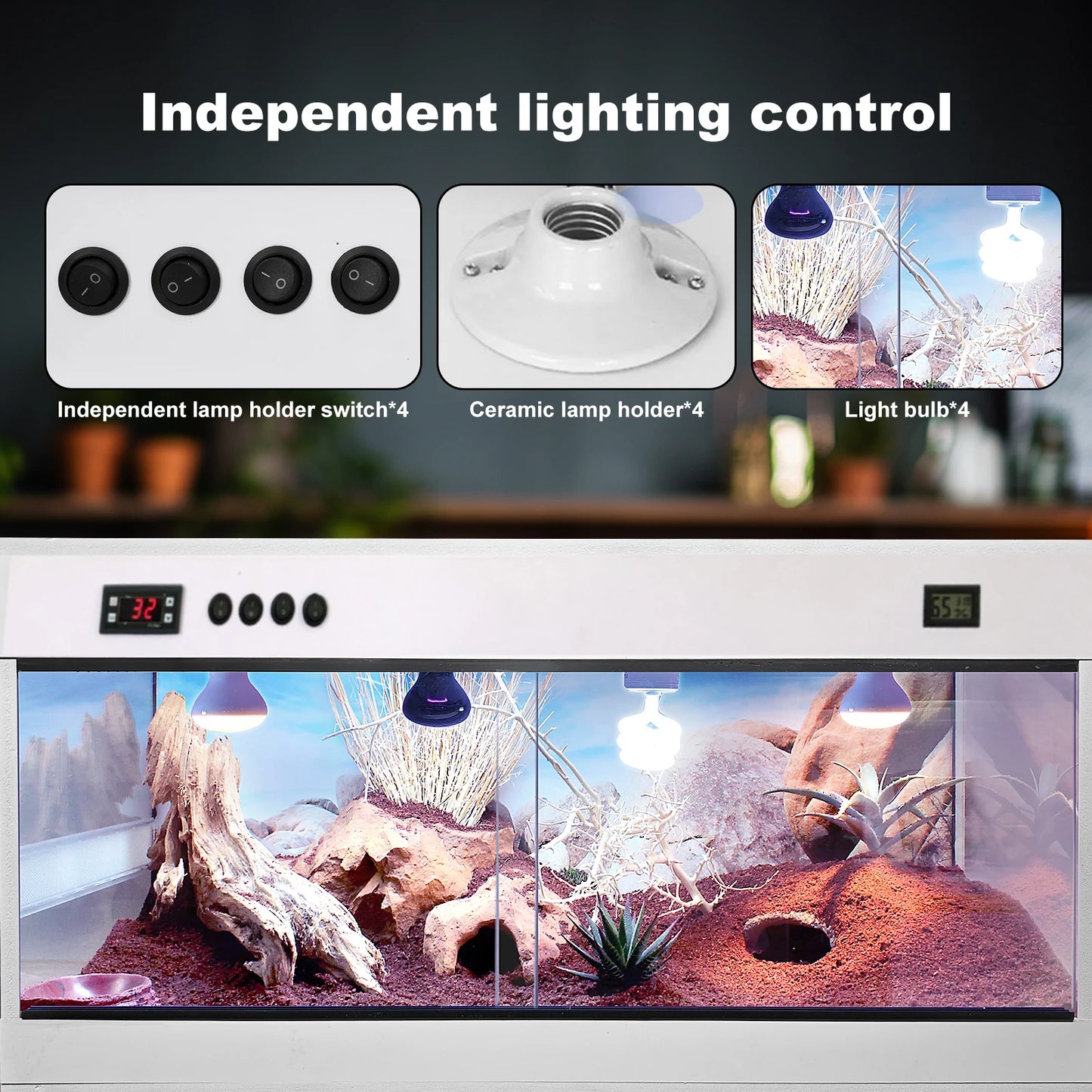 Reptile Enclosure, Reptile Cage Lizard Terrarium, Tempered Glass Reptile Habitat, Breeding Box, Single Temperature Control