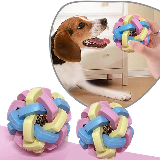Pet Toy Colorful Bell Ball TPR Macaron Woven Bell Ball Cat and Dog Elastic Ball Teeth Grinding and Bite Resistant Relief Toy