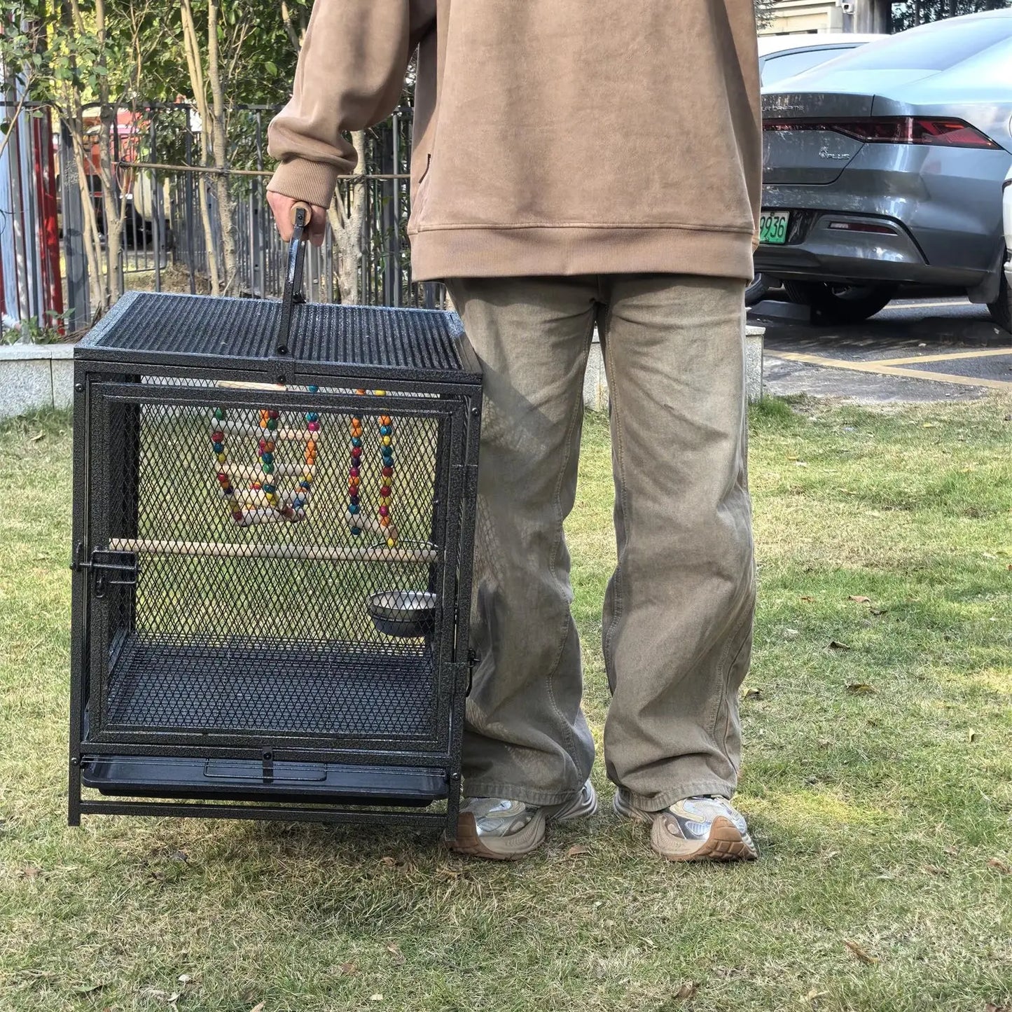 56cm Tall Metal Bird Cage Playpen with Hammock Toy and Perch, Removable Tray, Bowl for Parrot Parakeet Travel Carrier Cage