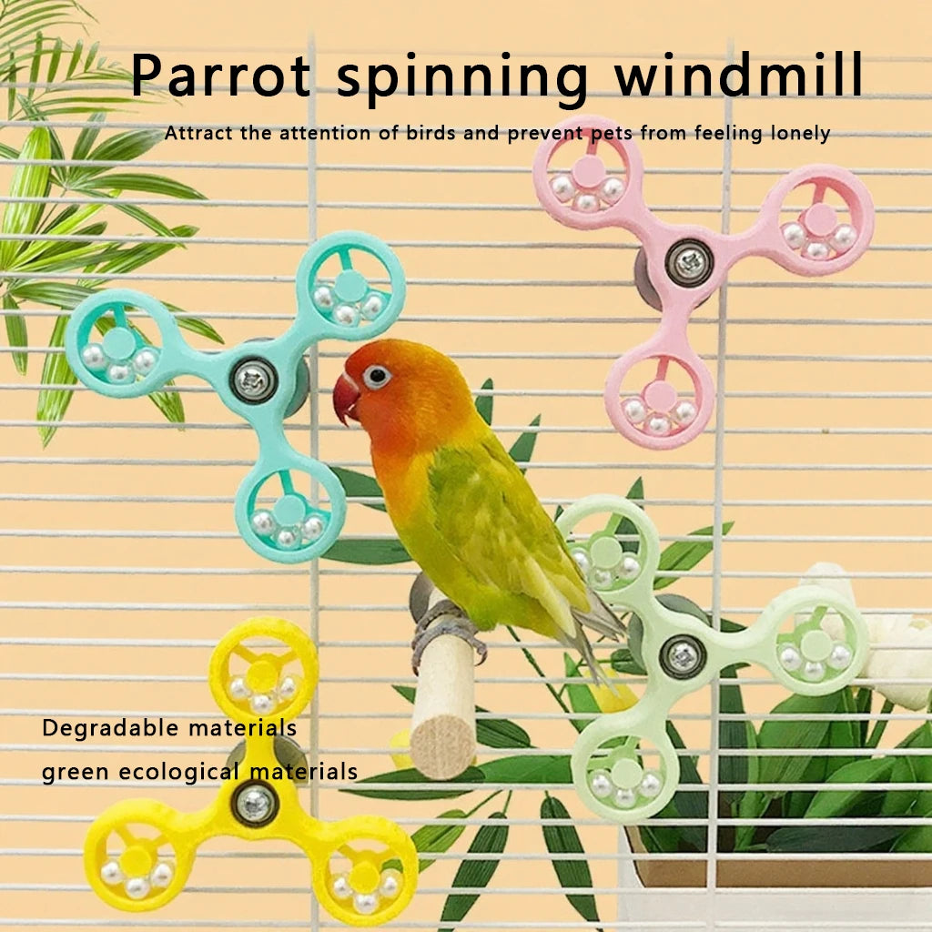 Interactive Parrot Rotating Windmill Toy Bird Cage Toy For Parrots Rotating Treat Dispenser For Mental Stimulation Entertainment